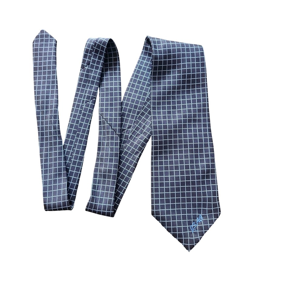 Burberry of London Silk Tie Navy White Windowpane Check Made in Italy Designer